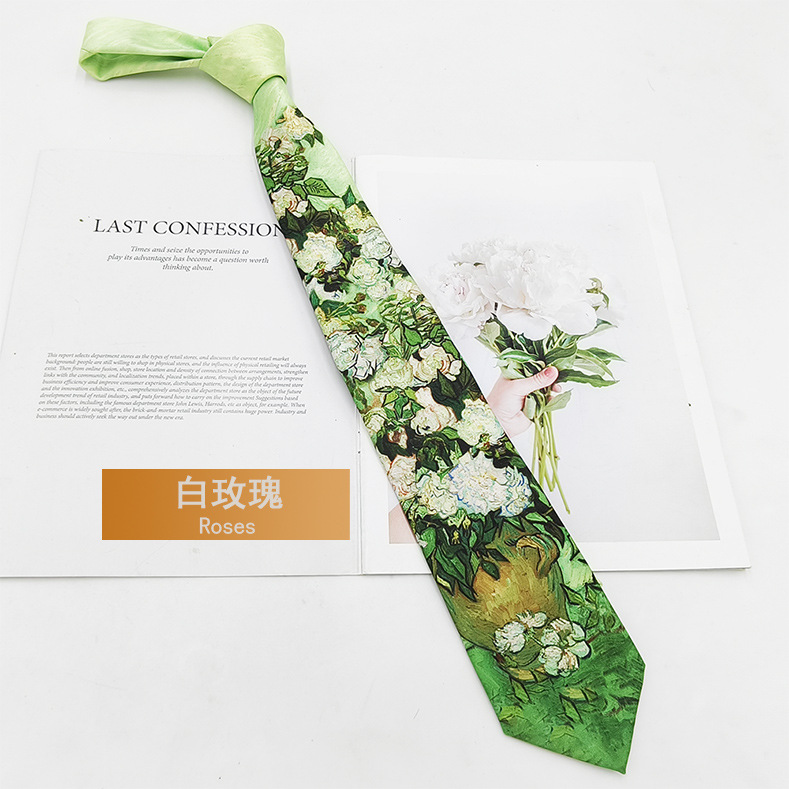 Picture of Van Gogh Oil Painting Men's Polyester Printed Vintage Tie Factory in stock Fashion Casual Tie Hand Tie 8cm