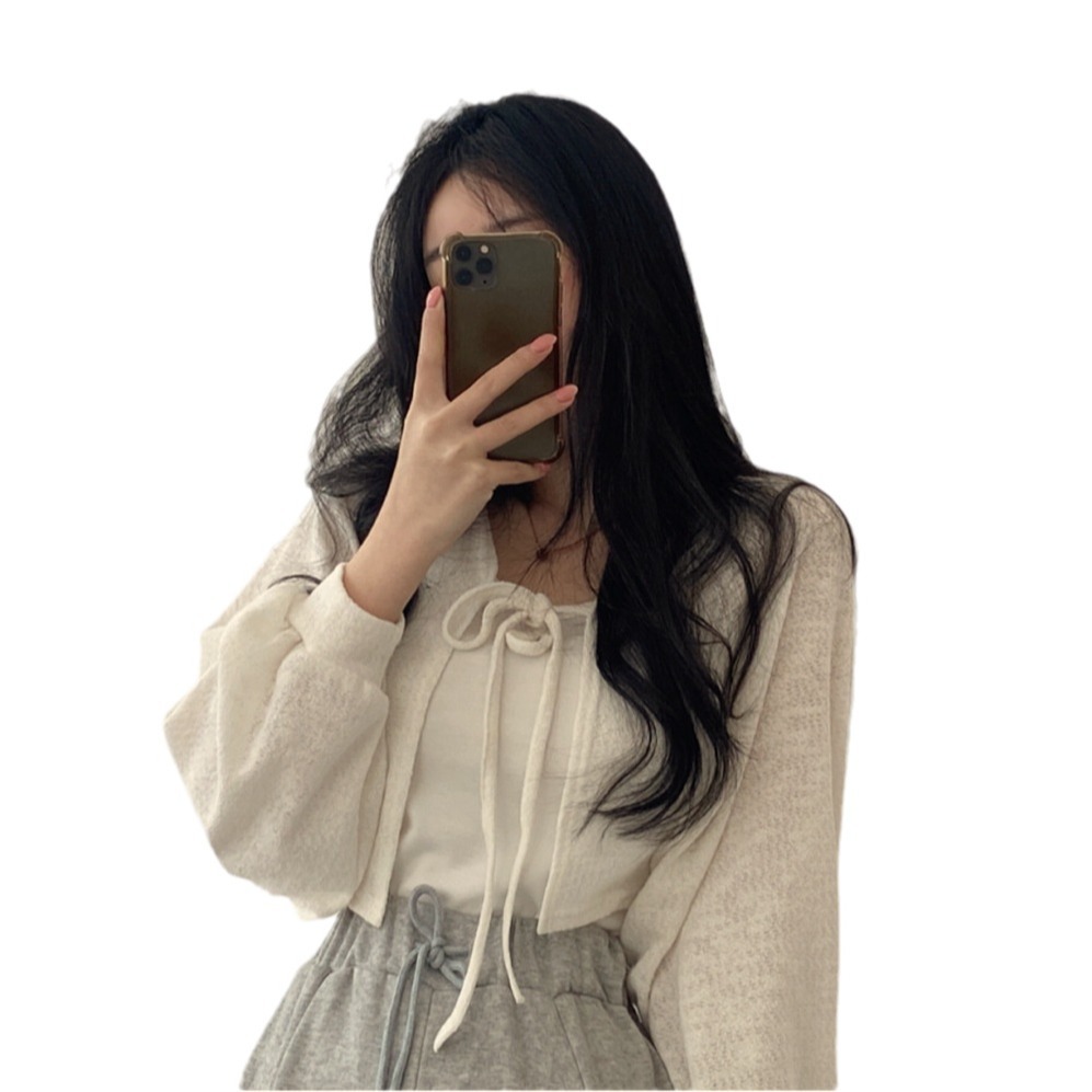 Picture of Cross-border Factory Thailand Lantern Sleeve Short Thin Cardigan Summer Sun Protection Clothes Joker Strap Coat Women's Air-conditioning Shirt