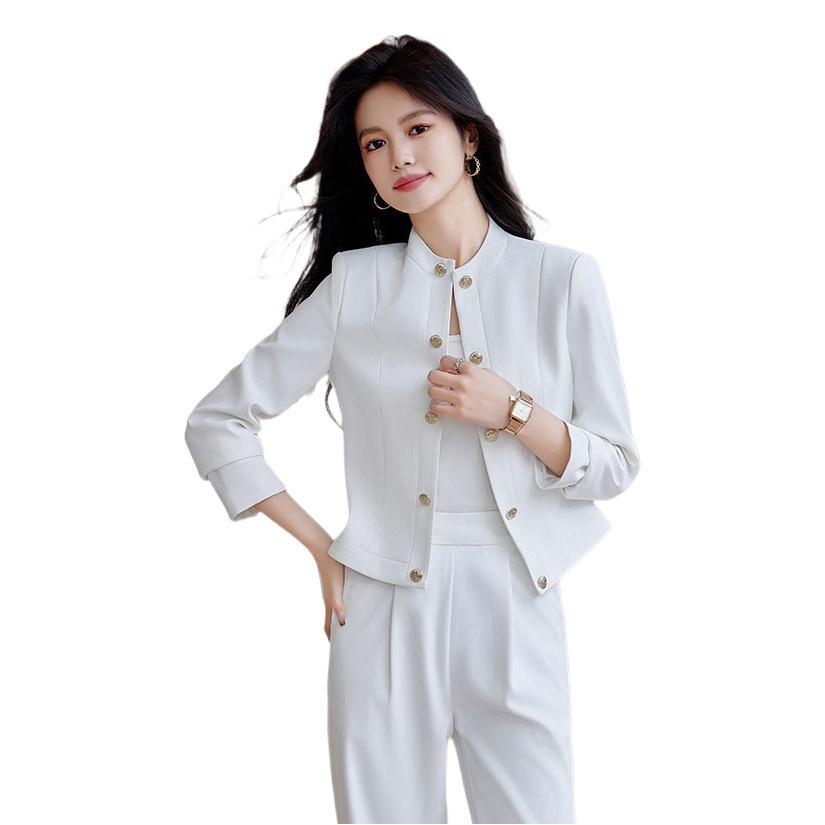White Suit Jacket Women's Spring and Autumn 2024 New Short Wide Leg Pants Professional Suit suit Two-piece