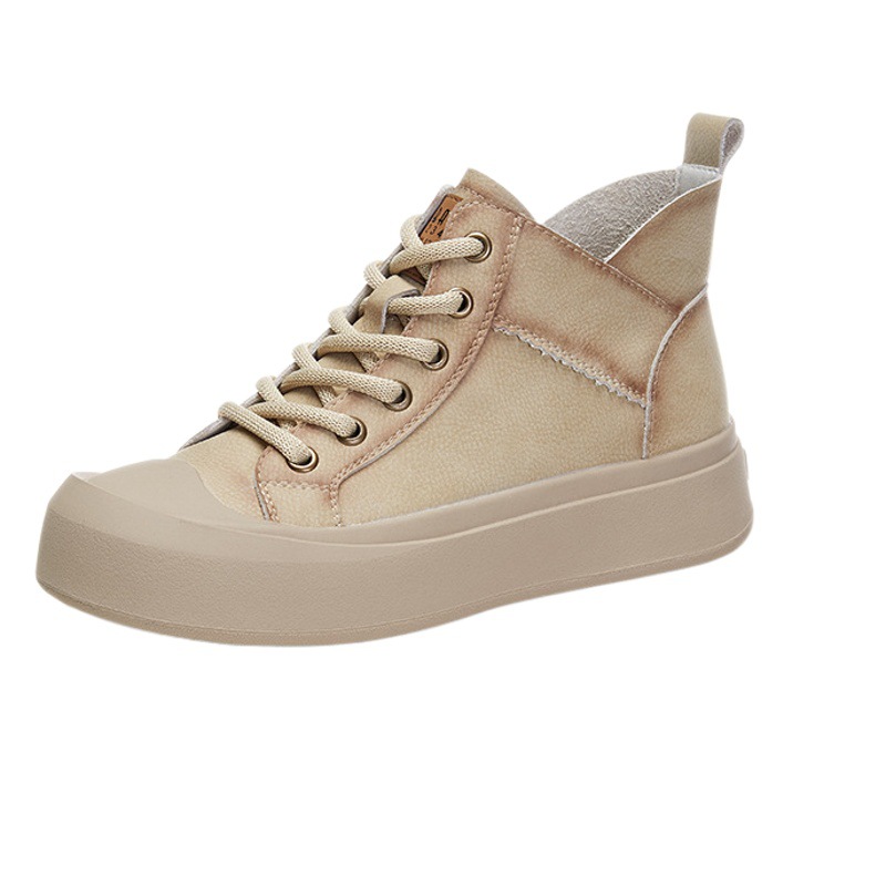 Genuine leather soft bottom Western style 2023 autumn new versatile sports casual sneakers high-top breathable single-layer shoes