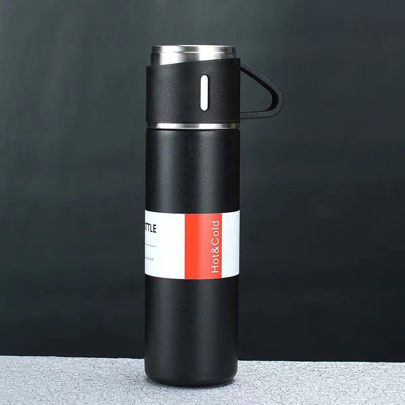 Picture of One Cup Three Lid Thermos Portable Fashion in stock Business Event Gift Box suit Stainless Steel Cup Engraving Logo
