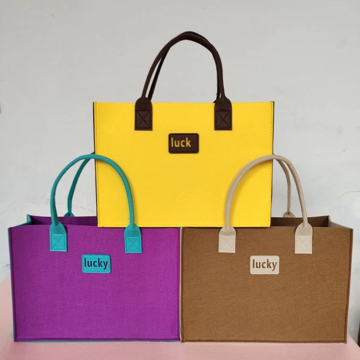 New Fashion Double Style Women Felt Bag Handbag Women Felt Handbag Double Color Felt Tote Bag