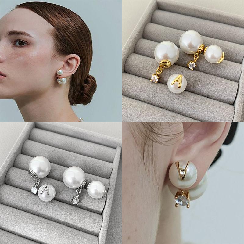 Pearl Earrings Female Niche Design 925 Silver Pin Earrings Fashion All-match Light Luxury Front and Rear Wearable Double-sided Earrings