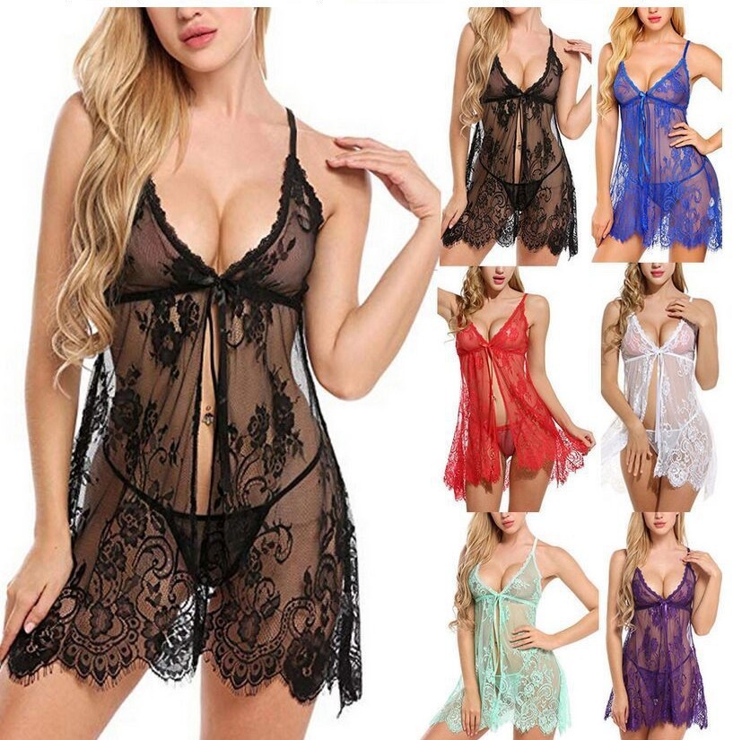 European and American foreign trade sexy underwear women's eyelash perspective sexy underwear suspenders skirt slit pajamas wholesale generation