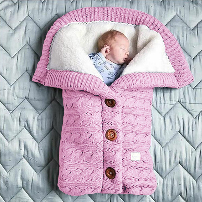 Picture of Spring Autumn Winter Knitted Sleeping Bag Baby Carriage Sleeping Bag Swaddling Cart Sleeping Bag Button Twist Sleeping Bag fleece-lined Thickened Bag