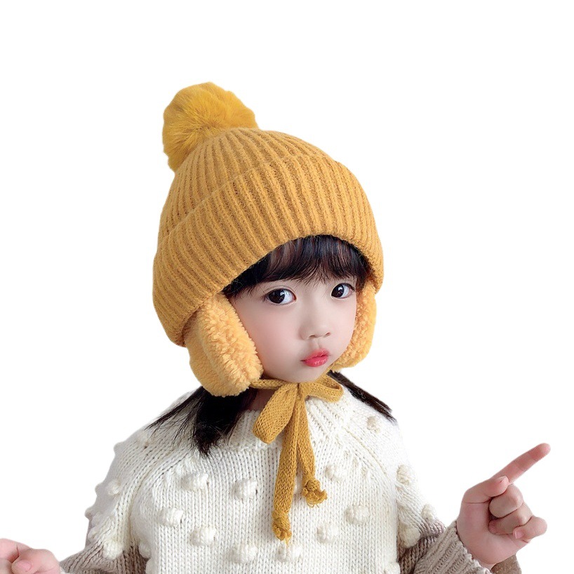 Children's Hat Autumn and Winter Warm Hat for Boys and Girls Baby's Wool Hat Parent-Child Velvet Ear Protection Knitted Lei Feng Hat