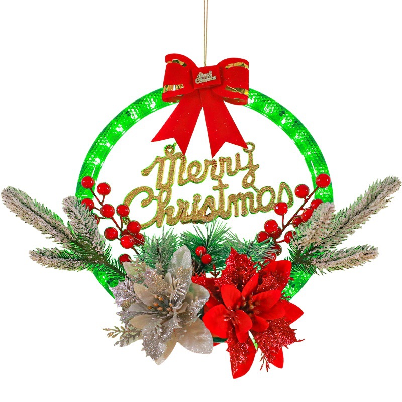 Glowing Merry Christmas Simulated Red Fruit Christmas Wreath Light Window Decoration Arrangement Hanging Supplies