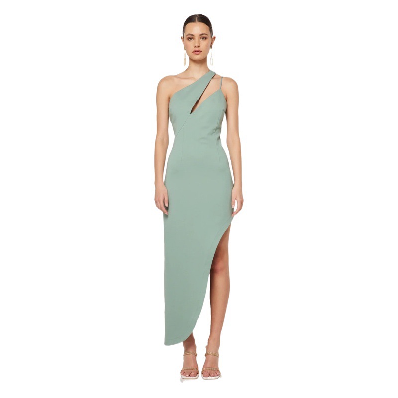 Europe and the United States cross-border new 2023 fashion temperament oblique shoulder hollow backless sexy split bandage dress