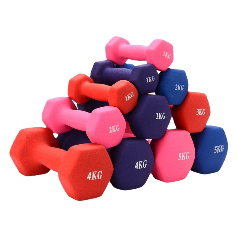 Dumbbells for Girls at Home to Reduce Fat and Shape, Plastic-Impregnated Fitness Dumbbells, Pure Iron Solid Hexagonal Dumbbells 5kg Pair of Iron