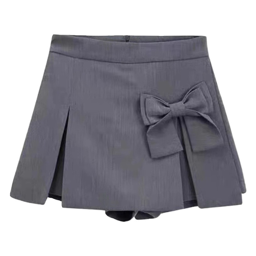 Skirt Women's 2024 Spring New Design Bow Split Culottes A- Line Hip Skirt Fashion Sweet Skirt