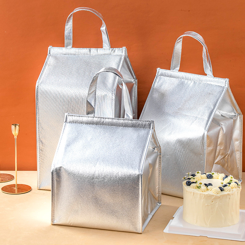 Silver Birthday Cake Heat Preservation Bag for Takeaway Special Portable Aluminum Foil Cold Preservation Bag Thickened Cold Storage Bag
