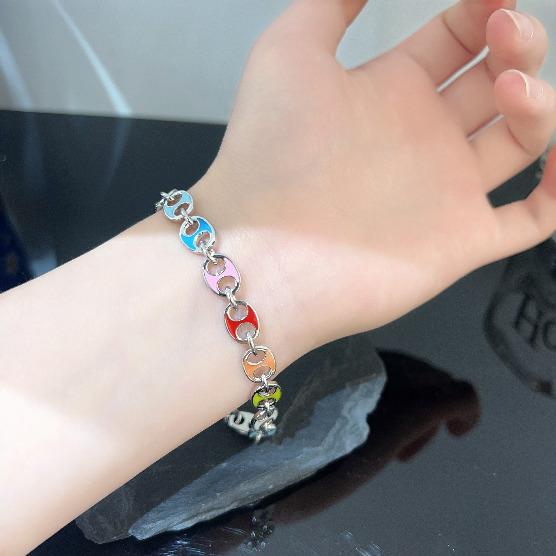 Korean-style Niche Design Colorful Pig Nose Bracelet Women's Light Luxury Fashionable Personalized All-match High-end Rainbow Bracelet
