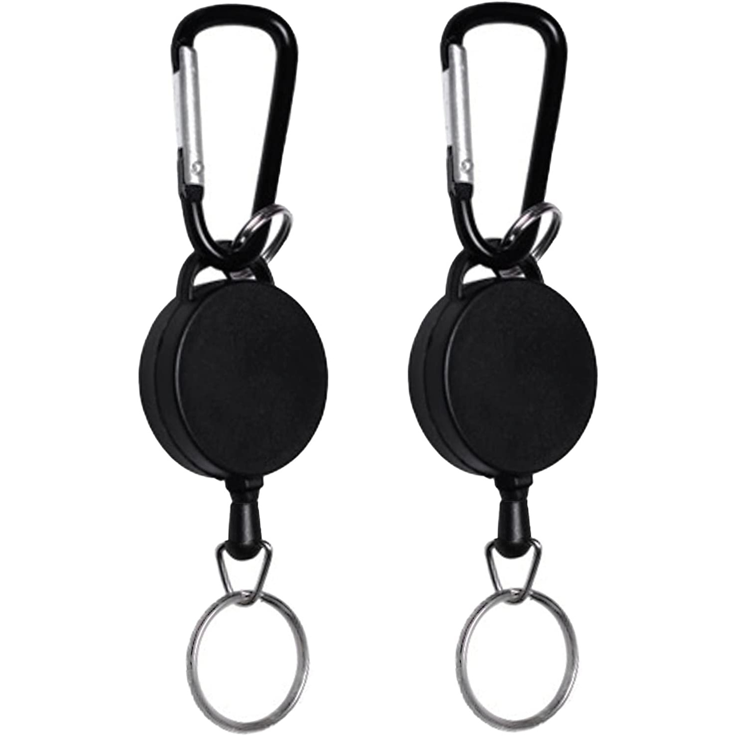 Black metal D-shaped carabiner solid color ABS plastic shell telescopic rotating easy pull 3CM diameter ID buckle