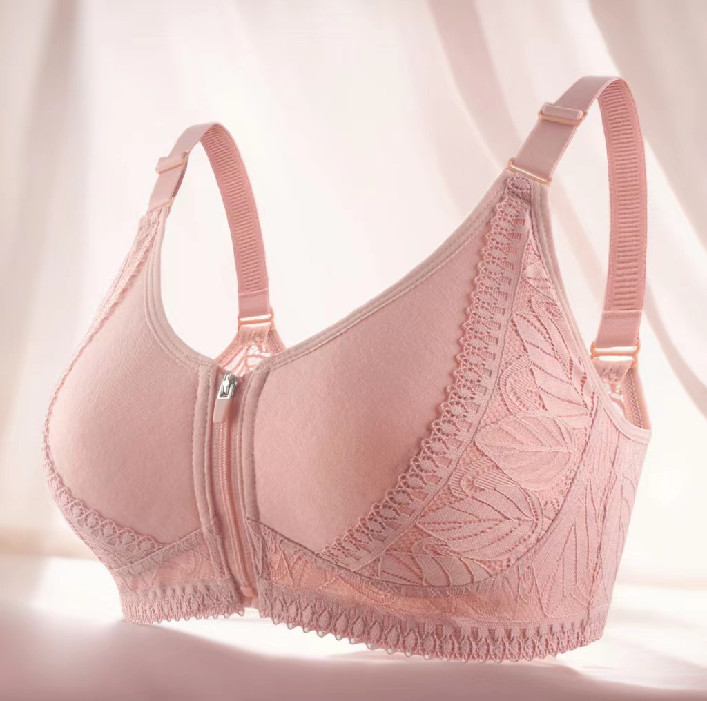 New Soft Cotton Cup front zipper middle-aged and elderly underwear women's wireless comfortable lace plus size bra underwear