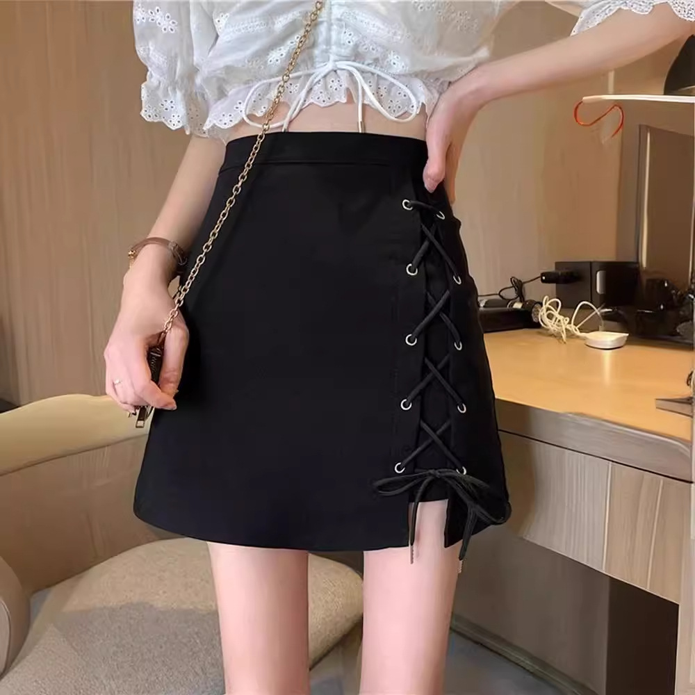 Design Sense Niche Strap High Waist A- Line Skirt Women's Summer Small All-Match Slim Hip Half Skirt