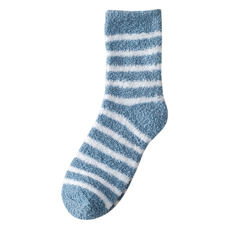 Autumn and Winter Thickened Sleeping Socks Men's Coral Fleece Striped Men's Stockings Warm fleece-lined Home Men's Socks Winter