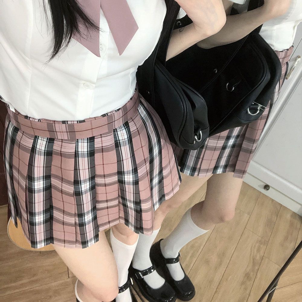 Picture of New JK Uniform suit Wholesale Pepper Plaid Skirt Campus College Plaid Pleated Skirt Sweet Half Skirt