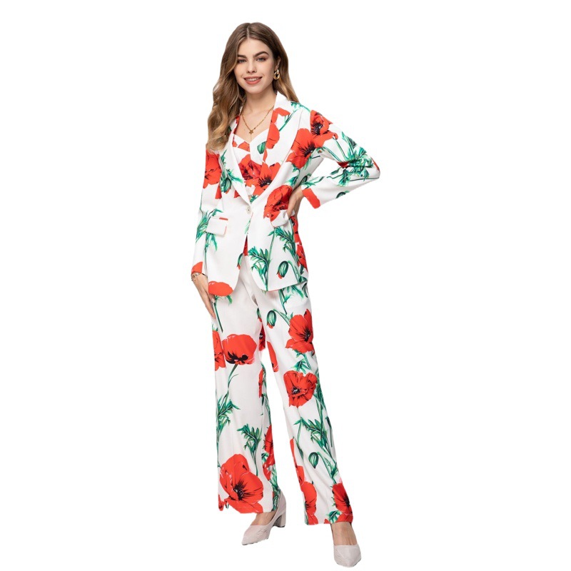Spot Lml New Style Cotton Blended European and American Printed Suit Exquisite Lapel One Button Women's Suit Amazon Cross