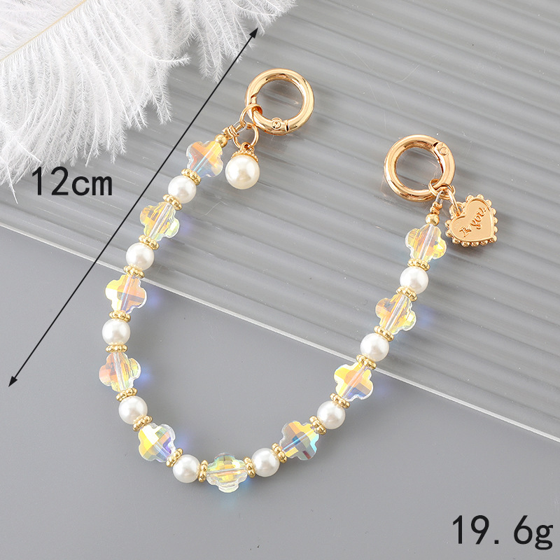 Light Crystal Beaded Double Buckle Pendant Baroque Pearl Mobile Phone Lanyard Accessories Commuter Luggage Chain Hanging Ornaments