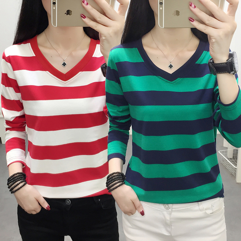Long-sleeved T-shirt Striped Bottoming Shirt Women's Spring and Autumn 2021 New Loose All-match Interior Fashion Internet Popular Top ins Trendy