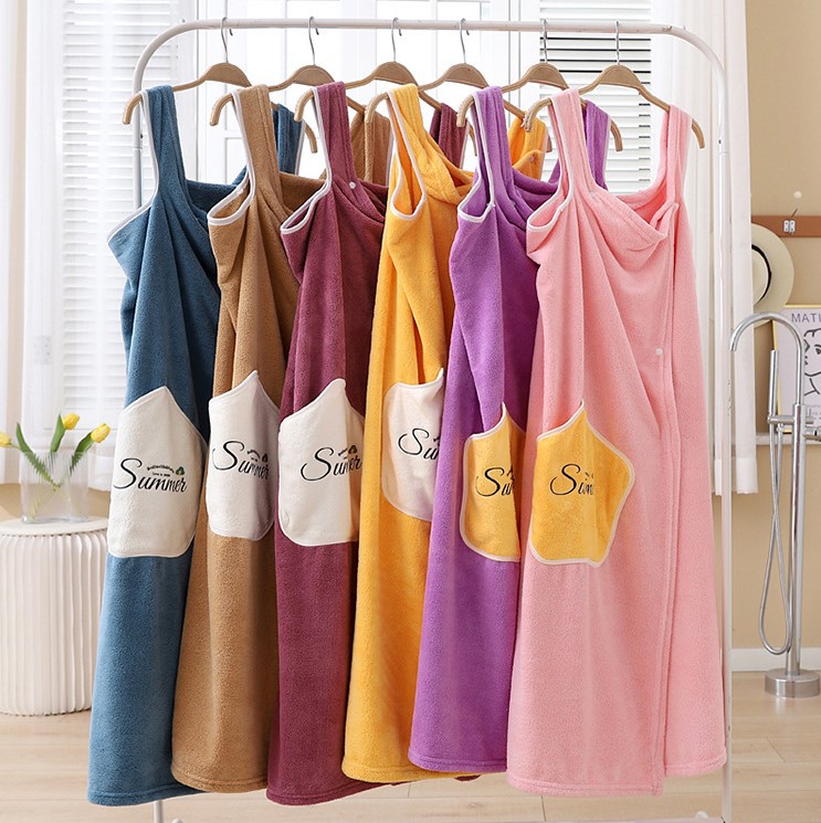 Spot Wearable Bath Towel Household Water Absorbent Sling with Buckle Internet Popular Variety Coral Fleece Adult Star Bath Dress