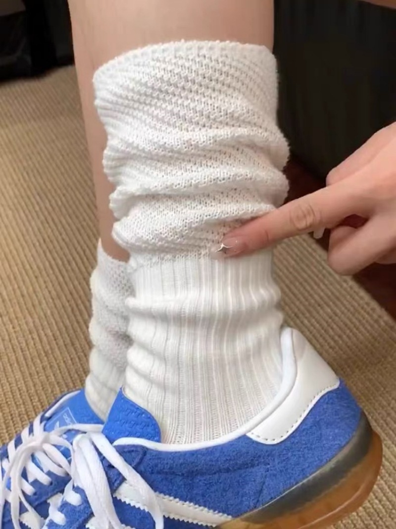 Japanese style stitching breathable socks women's autumn and winter thick thread knitted particle stitching yarn solid color push stockings all-match calf socks