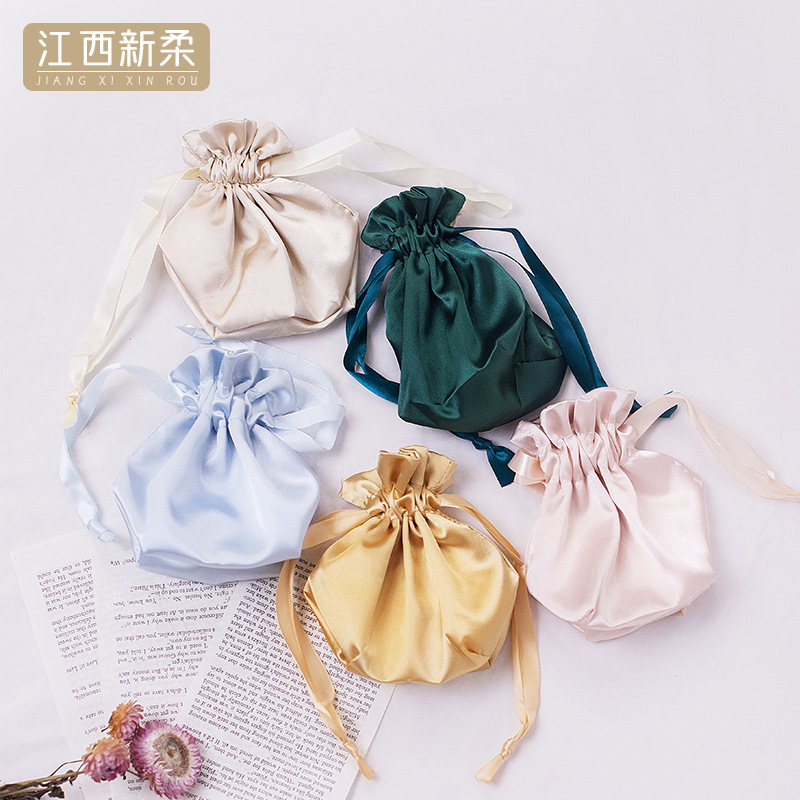Imitation silk bag eye mask accessories bundle pocket drawstring gift packaging storage bag dust bag logo manufacturers wholesale