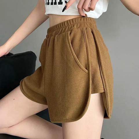 Spring and Autumn 2023 elastic waist waffle casual pants women's shorts loose slimming outerwear A- line wide leg pants women's fashion