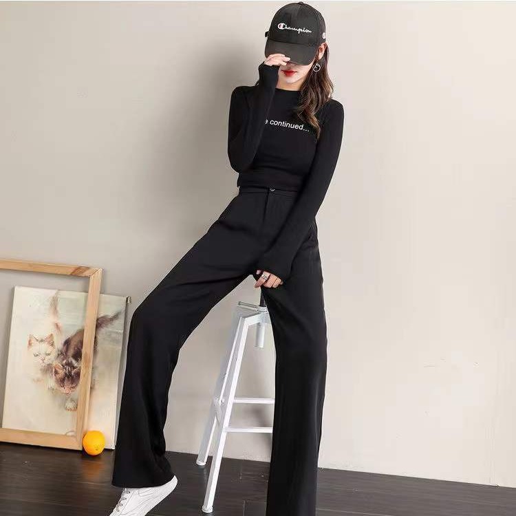 Picture of New wide-leg pants women's high waist 20 black suit autumn draping 23 casual pants chubby girl straight pants fashion