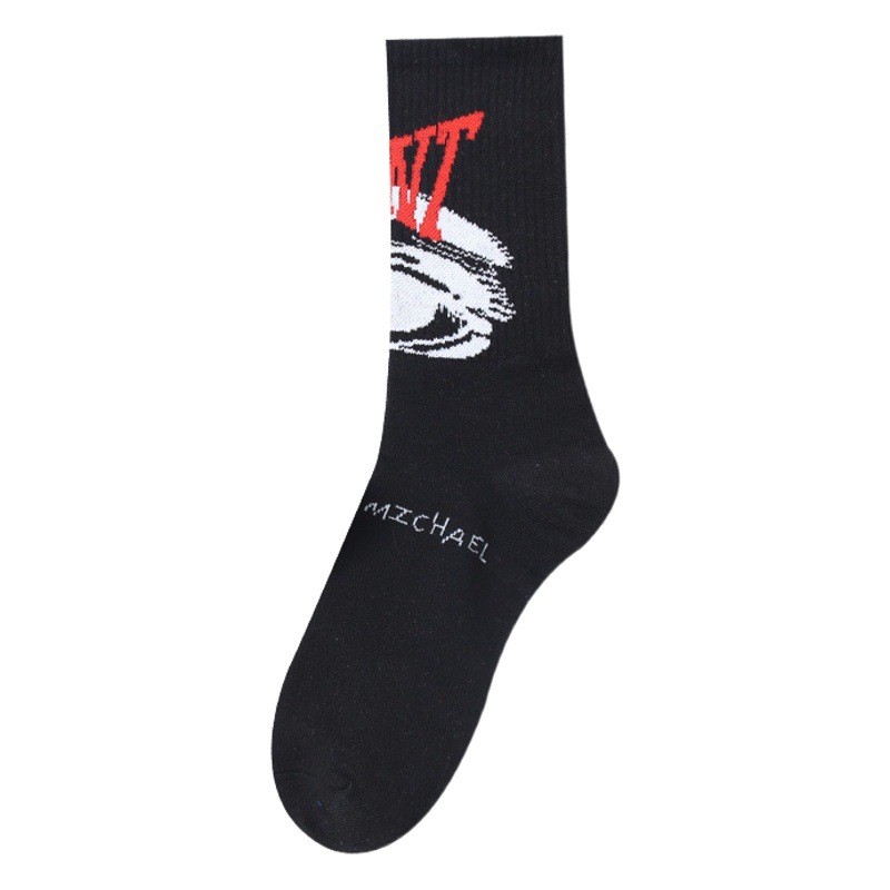 Graffiti Black and White Letter Mid-Calf Socks Combed Cotton Sports Trendy Socks Ins Popular Men and Women Big Eyes Couple Socks