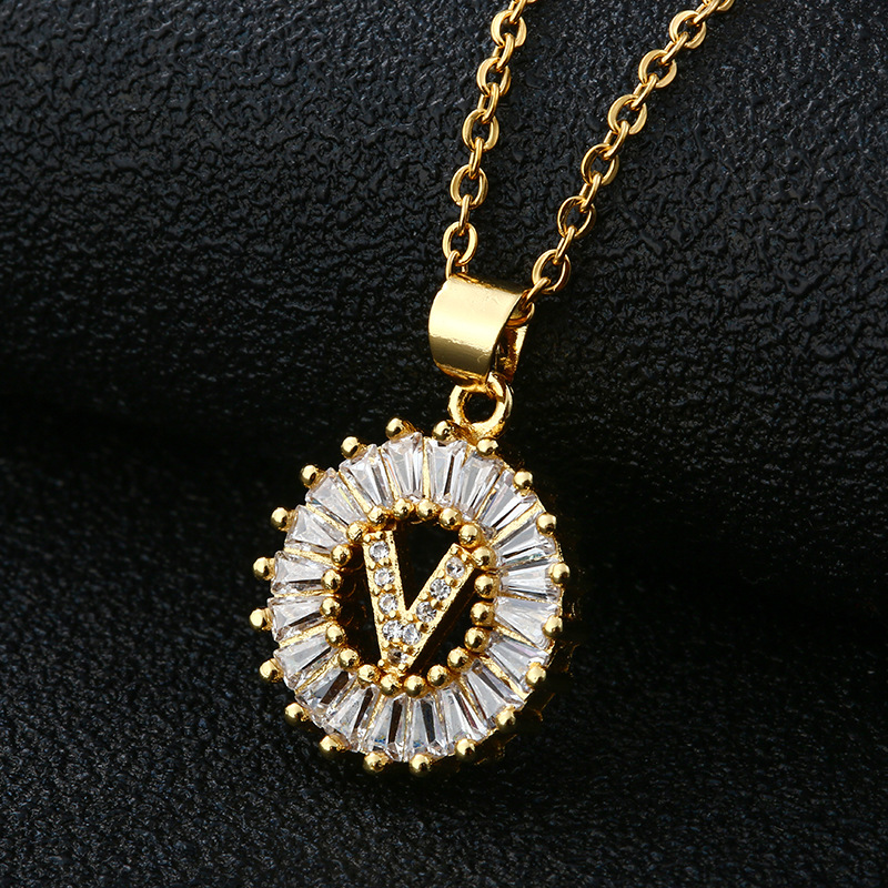 Picture of Letter Necklace Women's Necklace 26 Letters Copper Inlaid Cubic Zircon Vacuum Electroplated Stainless Steel Chain Necklace