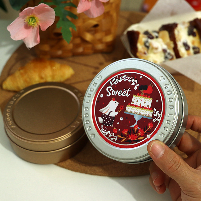 Wedding Tea Accompanying Ceremony Iron Box Candy Box Scented Tea Ginseng Piece Packaging Frosted Round Gold Pot Sticker Can Be Changed on Demand