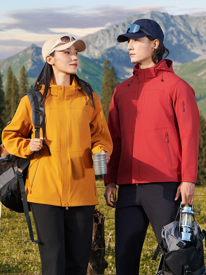 Large size outdoor hooded travel tops, women's winter outdoor jackets, men's fleece-lined integrated high-end group workwear