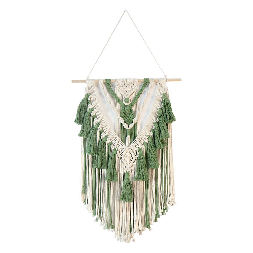Bohemian Cotton Rope Green Tapestry Handmade Cotton Rope Woven Tapestry Colorful Cotton Rope Tassel Tapestry Woven