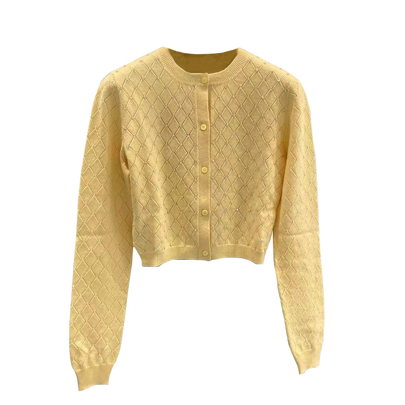Picture of Winter New Miu Style Cardigan Hand-Stitched Diamond Quilted Cardigan Jacket Socialite Elegant Versatile Knitted Top for Women