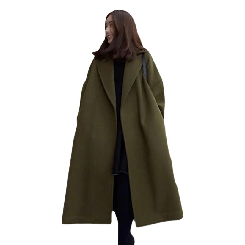 Autumn and winter new woolen coat thickened plus size Korean woolen coat women's coat loose long women's clothing