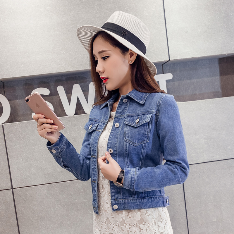 Spring New Candy-colored Denim Clothes New Academy-style Slim-fit Slimming Long-sleeved Denim Short Coat for Women