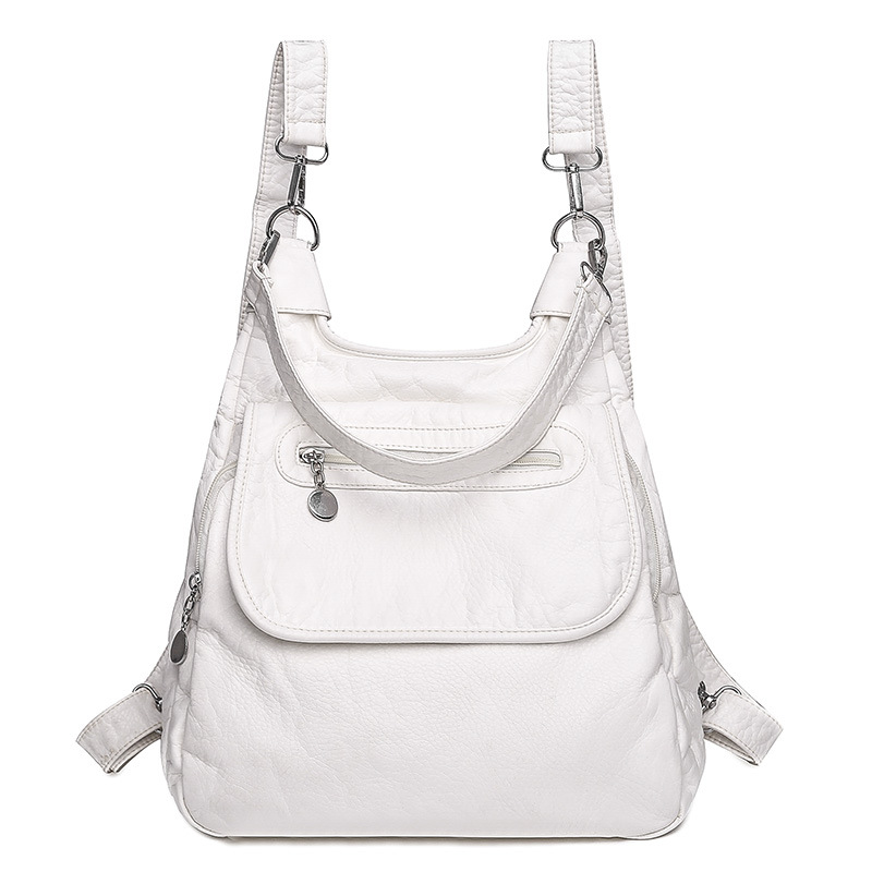 Large Capacity Simple Portable Crossbody Bag Women's Bag Washed Soft Leather Shoulder Bag Korean-style All-match Large Capacity Backpack