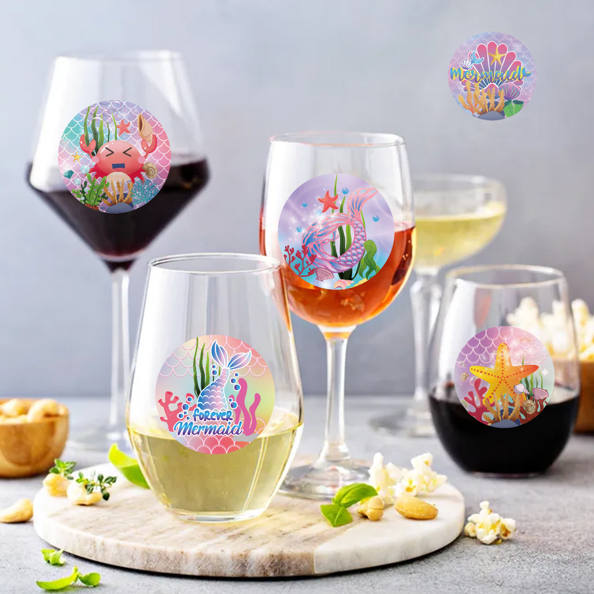 Picture of Mermaid theme birthday party decoration stickers children's birthday gift decoration adhesive stickers sealing stickers