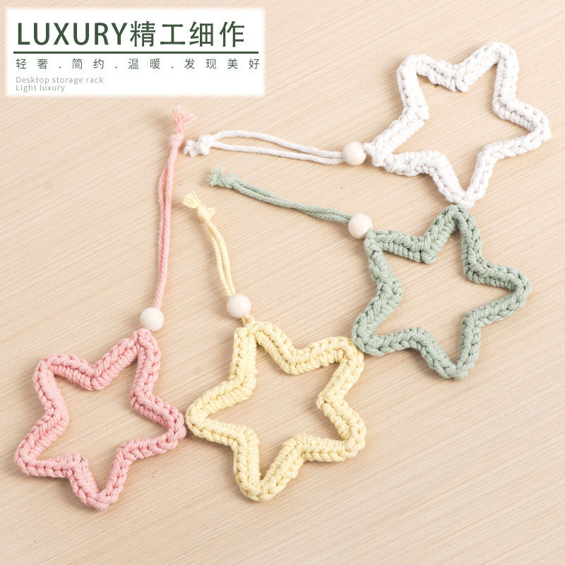 Macaron Color Star Pendant Handmade Wall-mounted Woven Cotton Rope Star-shaped Car Interior Decoration Home Creative Fresh