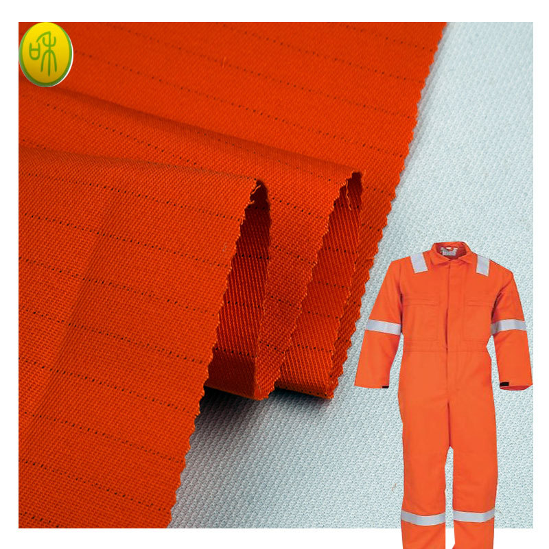 Cotton Conductive Yarn Flame-Retardant Fabric, Anti-Static Fabric, Orange Fire-Fighting Workwear Fabric