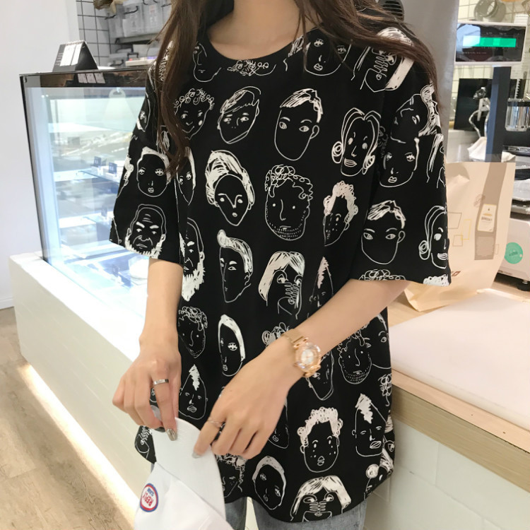 2021 summer new women's Korean-style casual loose short-sleeved T-shirt women's Harajuku style student top street Print