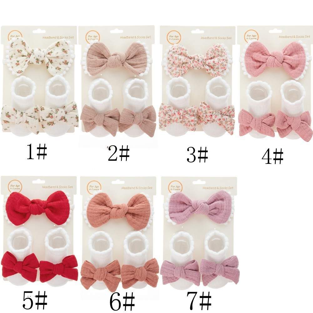 Cross-border children's lace socks hair band suit baby boat socks Zou cloth hand bowknot decoration cute accessories