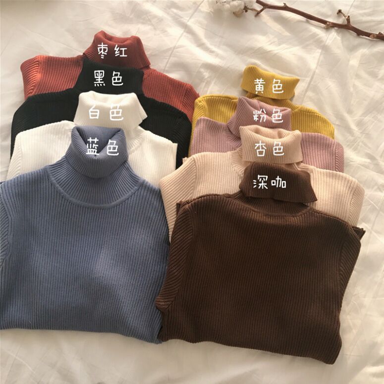 Picture of Autumn Clothing K-Style 2023 New Versatile Pure Color Slim Fit Pullover High Collar Warm Long-Sleeved Knitted Sweater for Women