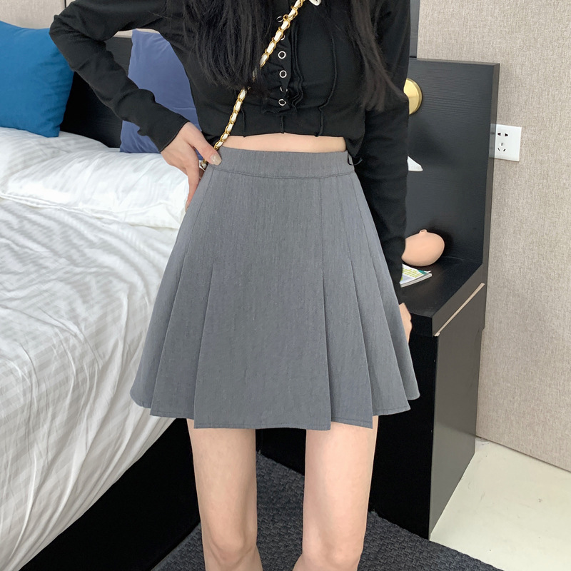 2024 summer new high waist A- line pleated skirt women's gray skirt elegant slimming student skirt