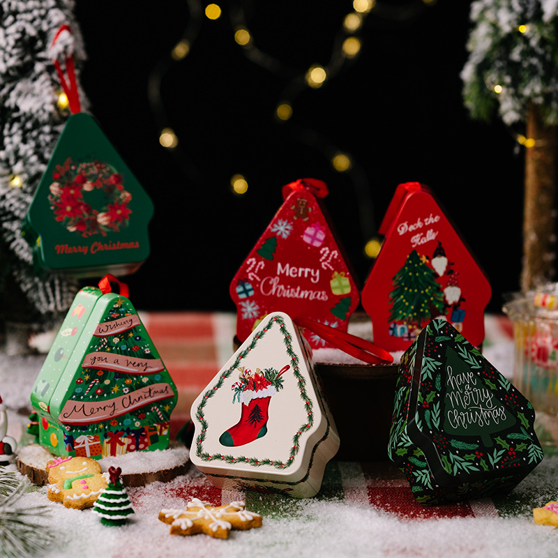 Christmas New decorations polygon cartoon printed tinplate box Christmas season Children's portable gift box