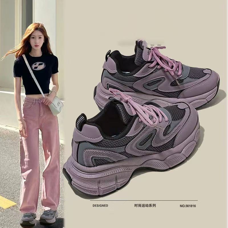 Purple Thick Sole Dirt Resistant Dad Shoes Women's Shoes 2025 Spring New Explosions All-match Breathable Casual Sports Running Shoes
