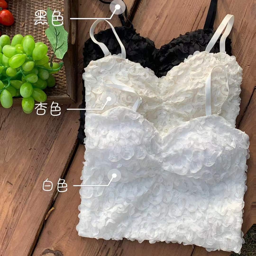 Heavy industry petal camisole women's autumn new all-match V-neck slimming inner wear sweet gentle beauty back short top