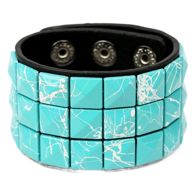 European and American New Punk Multicolor Quartet Nail Leather Bracelet Personalized Riding Bar Jewelry Men's Wide Leather PU Bracelet