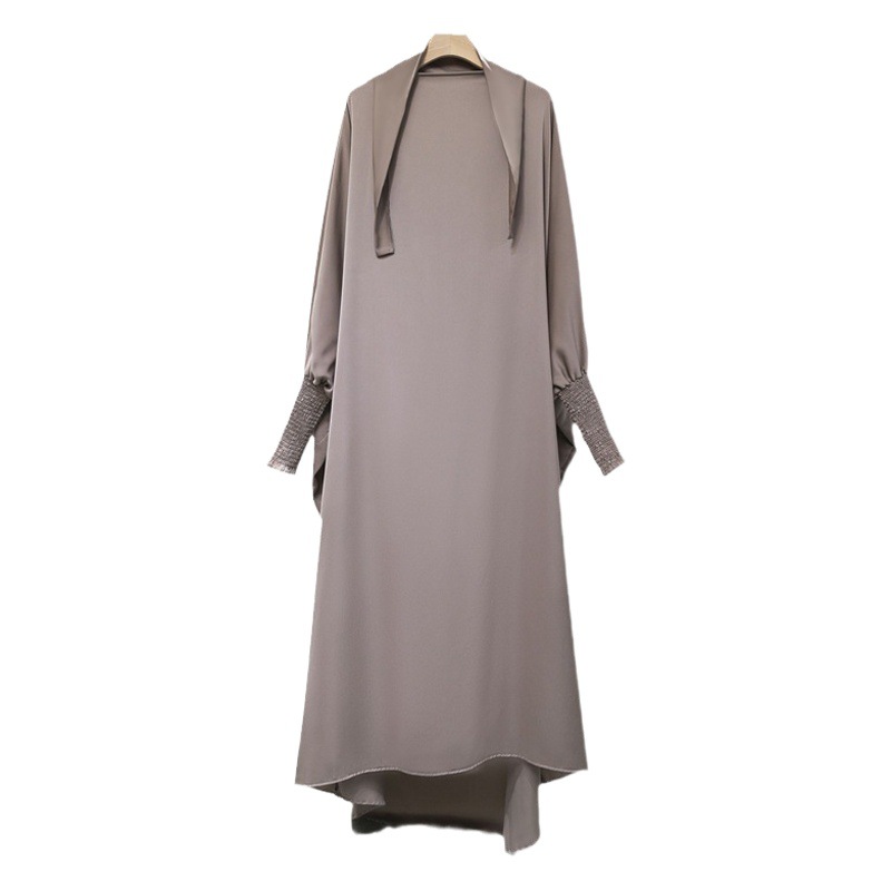 Ebay Aliexpress Dubai Turkey Long Flowing Solid Color Dress with Headscarf, Artistic Style, Ethnic Style